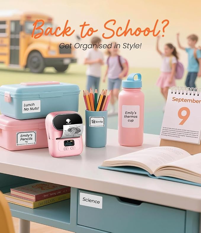 Phomemo M110 Label Maker- with 3 Packs Labels Mini Barcode Label Printer | Bluetooth Portable Label Maker No Ink, for Retail, Address, Barcode, Home, for PC/Mac, iOS/Android, Baby Pink