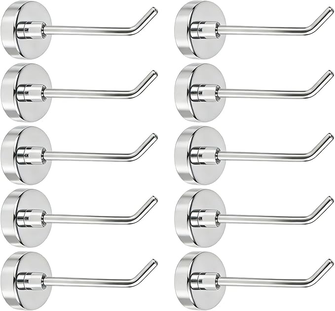 Strong Magnetic Hooks, 10 Pcs, 2.2 Inch Long, Silver, SS Magnet Hooks for Hanging Strong, Buttom - 0.79 Inch, Refrigerator, Kitchen, Whiteboard, Towel, Grill, Fridge, Garage