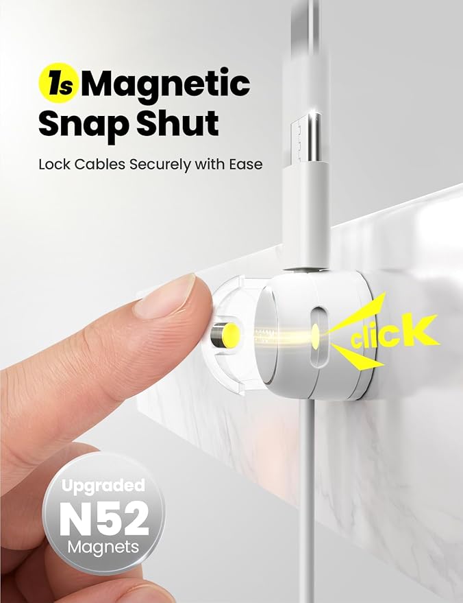 JOYROOM 8 Pack Magnetic Cable Clips, 360° Swivel Cord Organizer Wire Holder | Strong Adhesive Rotatable Cable Management Accessories for Home Nightstand Phone Charger Car Wall Office Desk Organization