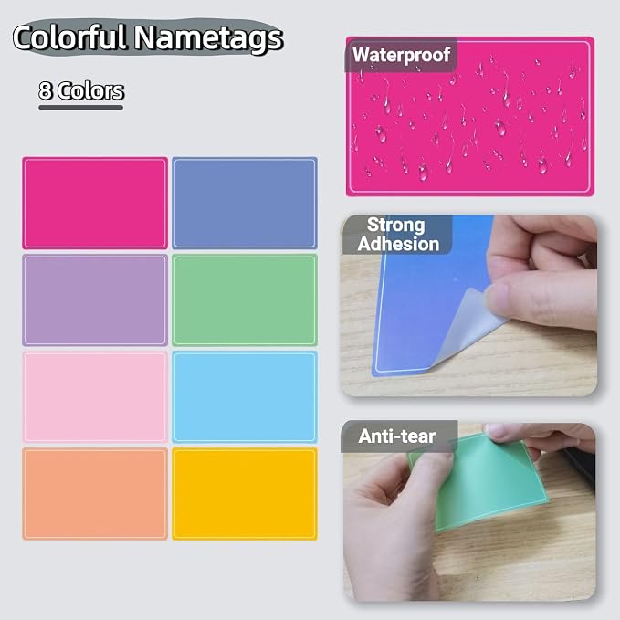 Waterproof Stickers Colorful Name Tags - 8 Colors Name Label Stickers with Pen for School, Classroom, Locker,Kitchen and Office