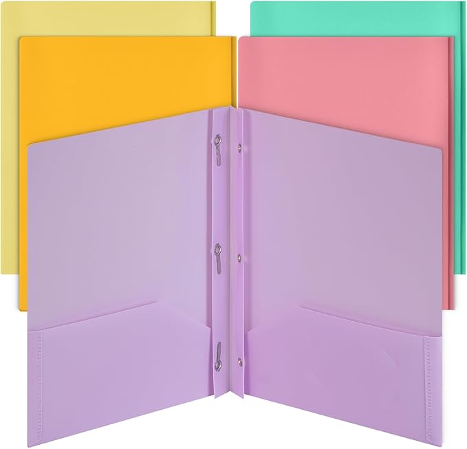 Mr. Pen- Plastic Folders with Pockets and Prongs, 5 Pack, Letter Size, Macaron Colors, Flexible Plastic Folders with Prongs
