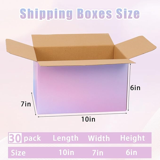 FORBFAN 10 x 7 x 6 Shipping Boxes, 30 Pack Corrugated Cardboard Mailing Boxes for Small Business, Colorful Packing Boxes for Shipping & Storage