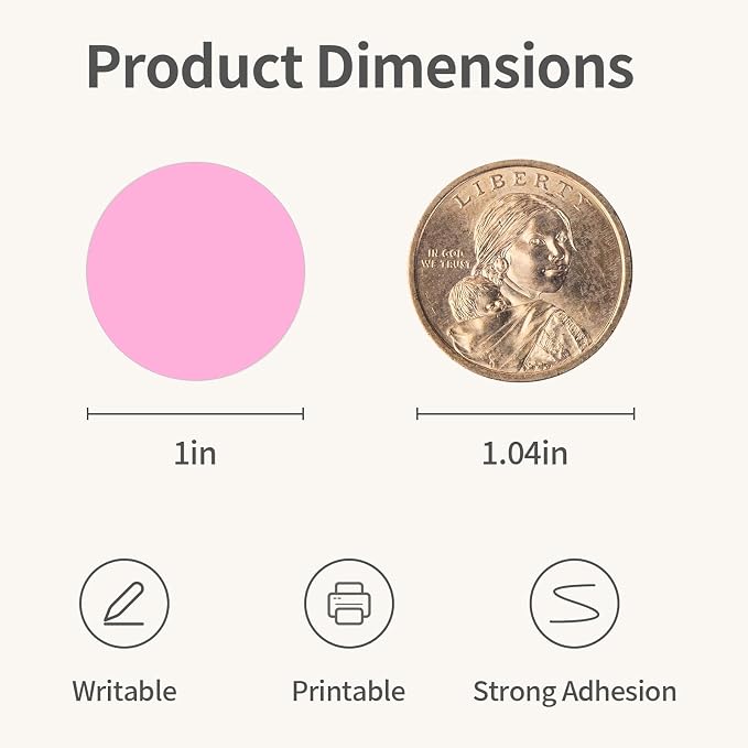 1" Pink Dot Stickers 1050 PCS Circle Round Colored Coding Label | Used for manual labor in kindergartens, garage yard price sales, organizing activity color groups,marking spice bottles