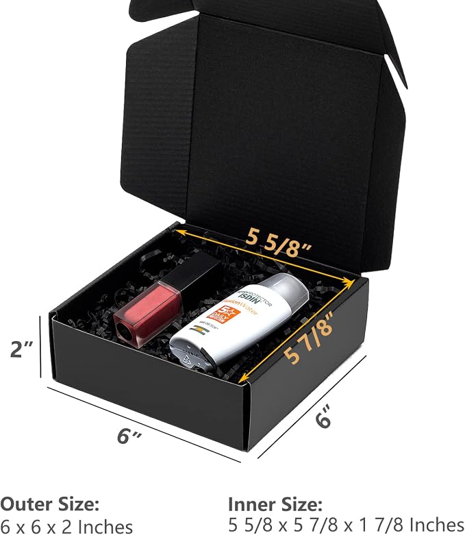 Timirog 6x6x2 Inch Small Black Shipping Boxes 25 Pack Corrugated Cardboard | Mailing Box for Small Business, Tab Locking Literature Mailer for Packing Jewelry Ornament Gift Craft Packaging Supplier