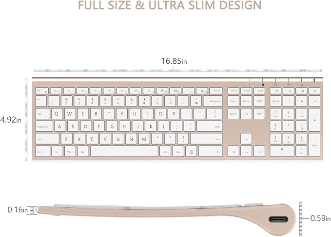 Vssoplor Wireless Keyboard and Mouse, Rechargeable Ultra Slim, White Gold | Quiet Full-Size Keyboard and Mouse Combo Set, for Laptop, PC, Notebook, Desktop, 2.4GHz Stable Connection, Ideal for Office