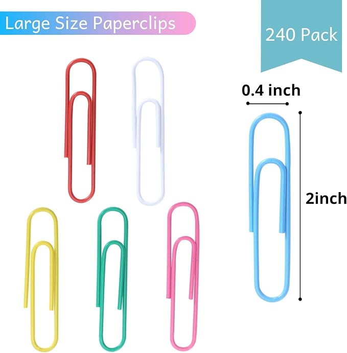 Mr. Pen- Paper Clips, 2 Inch, 240 Pack, Large Colored Paper Clips | Colored Paper Clip, Clip, Paperclips, Paper Clip, Office Supplies, Clips for Paperwork, Paper Clips for Office