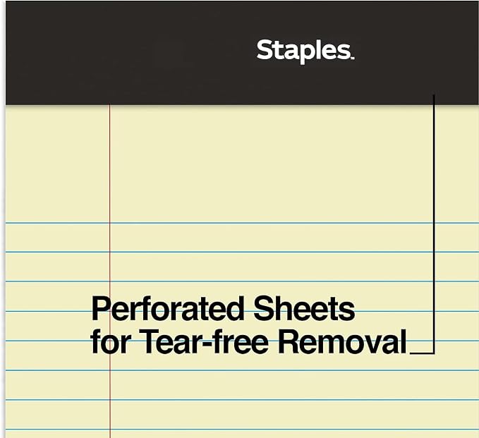 STAPLES TRU RED Legal Pads, 5x8 Inch, Narrow Ruled, Canary, 12-Pack | 50 sheets per pad. Clean-tear pages for notes and everyday writing.