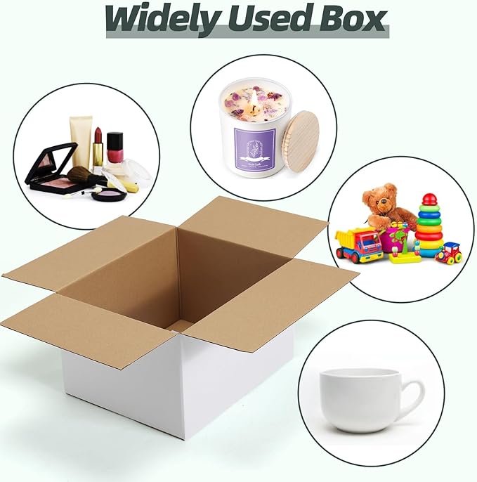 CRUGLA 10x8x6 Shipping Boxes 25 Pack, White Corrugated Cardboard Boxes with Side-Lock and Pre-Applied Double-Sided Tape, Easy Assemble Packing Mailer Boxes for Small Business Shipping