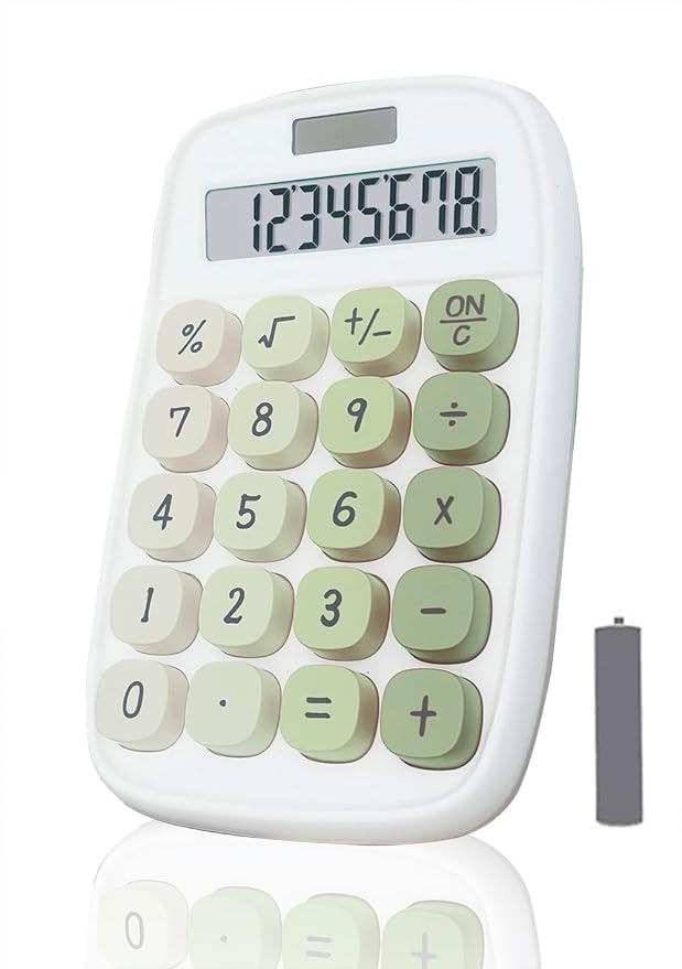 Mechanical Calculator, Bubble Calculator (Green) | Large LCD Display 8 Digit Tilt Screen and Big Button for Teachers Students Basic Office