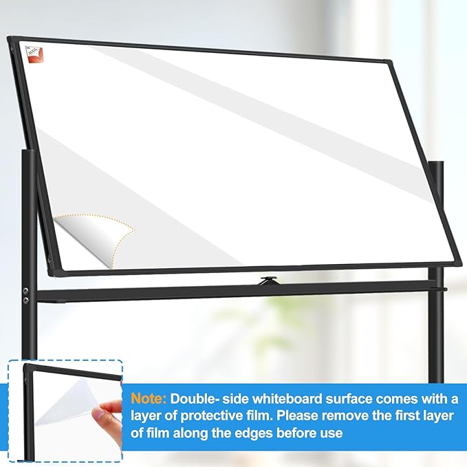 Large Rolling Dry Erase Board 72 x 40, Double Sided Easel Whiteboard with Wheels, Portable Magnetic Mobile White Board with Stand for Office, Classroom & Home