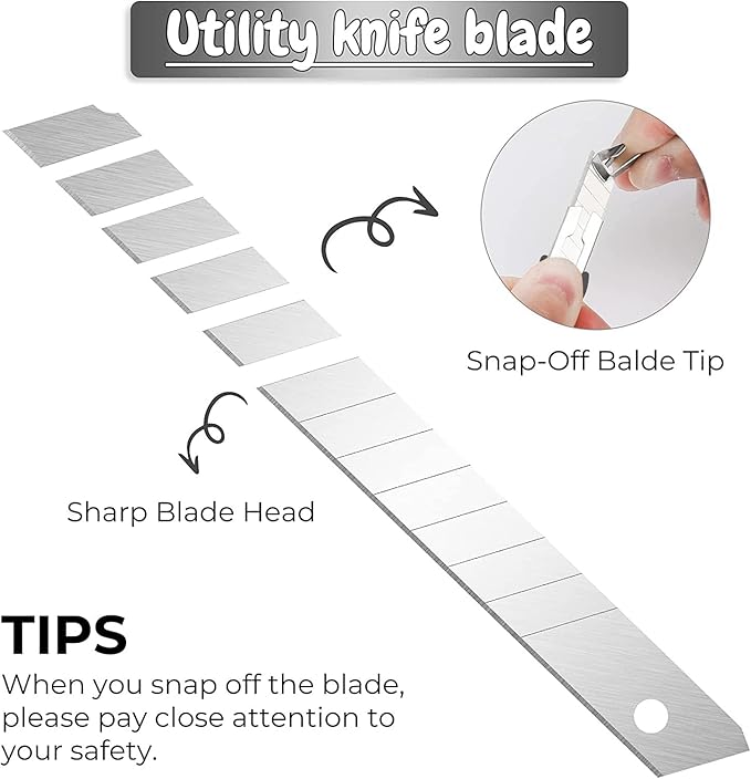 5pcs Professional Cutter - 9mm Snap Off Blades / 60 Degree Foil/Utility/Graphic Knife Set - Ideal for Foils, Wallpaper, Crafts, Cartons