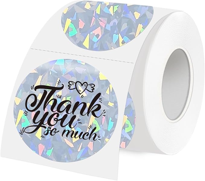 3 Inch Holographic Thermal Labels,Round Thermal Printer Labels,Waterproof Thermal Printer Stickers for DIY Logo Design,Name Tag,QR Code,Thanks Card 150 Labels/Roll (Glass Fragments)