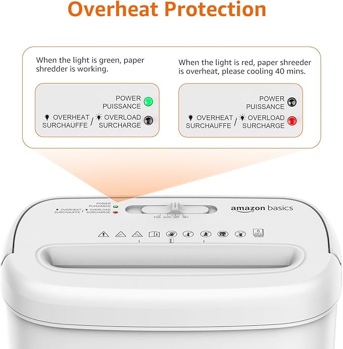 Amazon Basics 8-Sheet Cross Cut Paper and Credit Card Shredder for Security, Heavy Duty, White