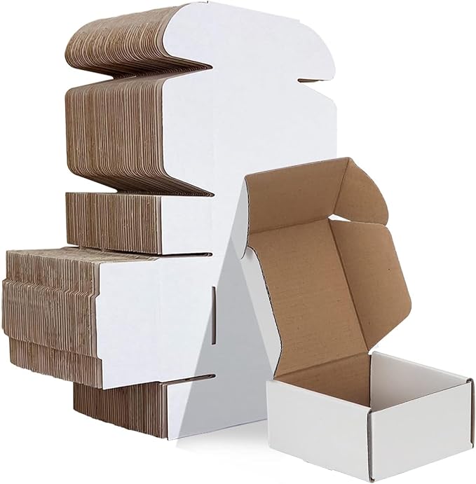 HORLIMER 4x4x2 inches Shipping Boxes Set of 50, White Corrugated Cardboard Box Literature Mailer