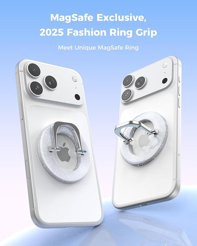 SUPERONE for MagSafe Phone Grip, Adjustable Magnetic Phone Ring Holder | Removable Phone Finger Ring Kickstand，Mag Safe Accessories Only for iPhone 17 - 12 Series, Mag Safe Case - Glitter Silver
