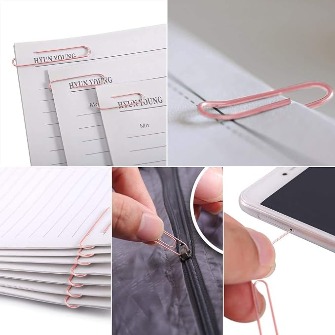 Paper Clips Binder Push Pin Set, Assorted Sized Binder Clips | Cute Office Supplies, Aesthetic Desk Accessories Teachers Desk Must Have, Paper Clips and Binder Clips Set, Rosegold, 1 Pack