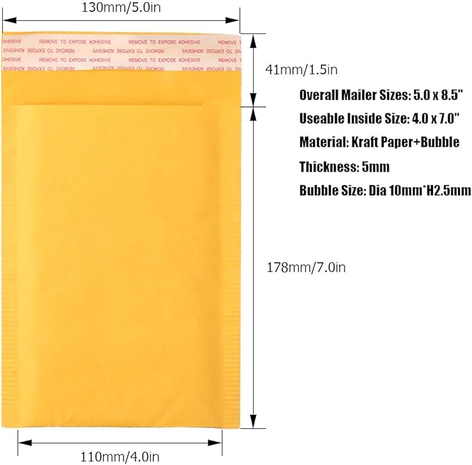Acrux7 5 x 7" Bubble Mailers, Padded Mailing Envelopes 50 Pack, Kraft Bubble Mailers Self Seal Padded Envelopes with Peel-N-Seal, Heavy Duty Tear and Lightweight, Christmas Gifting envelopes