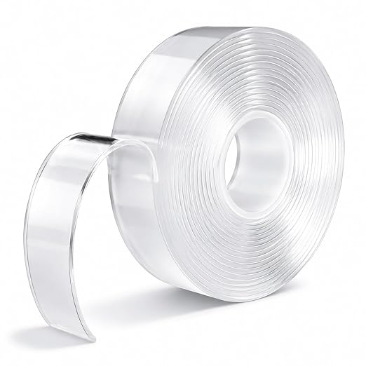 SANKEMU Double-Sided Tape Heavy Duty 16.5 FT x 1.18 in – Clear Removable Mounting Tape for Walls, Carpet, Rugs, Posters – Reusable, No-Residue, Indoor/Outdoor Nano Gel Grip