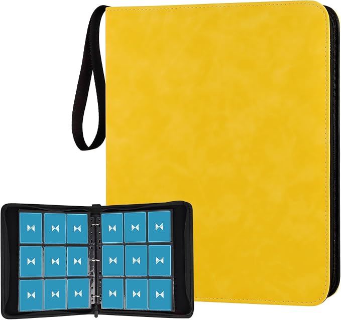 GERMUN 3 Ring 9 Pocket Zipper Card Binder, 720 Double Sided Standard PU Trading Card Album Folder for TCG & Sports Cards, Not Fit Top Loaders (Yellow)