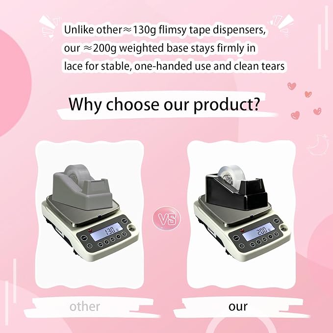 Tape Dispenser Desk,Desktop Tape Dispenser, Tape Dispenser with Weighted Non-Skid Base, Includes 6 Rolls Transparent Tape (0.71" x 1000"),Heavy Duty Tape Holder for Office, Home, School(Black)