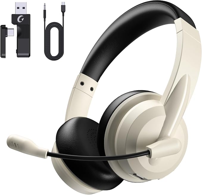 AOC Wireless Headset with Mic for Work, AI Noise Cancelling, Bluetooth | AI Noise Cancelling Mic, Bluetooth 5.3, USB-A/C Dongle Included, Mic Mute, Compatible with PC, Laptop & iPhone