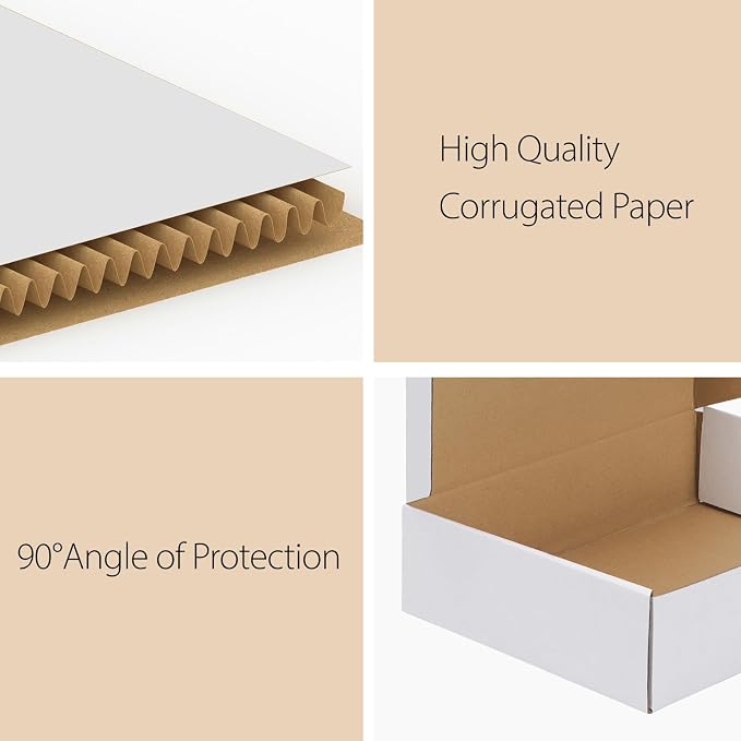 RLAVBL 12x9x4 Shipping Boxes Set of 1, White Corrugated Cardboard Box for Packing, Mailing, Business