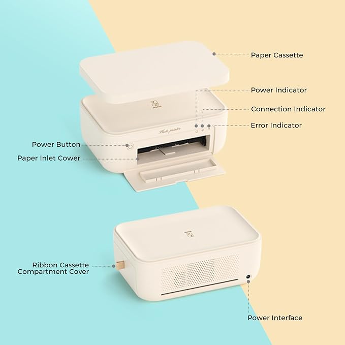HPRT 4x6 Photo Printer with 108 Sheets & 2 Ribbons - Dye Sublimation Wireless Portable Photo Printer for iPhone & Android Smartphones, Home & Travel Picture Printing, Ideal Gift, Beige