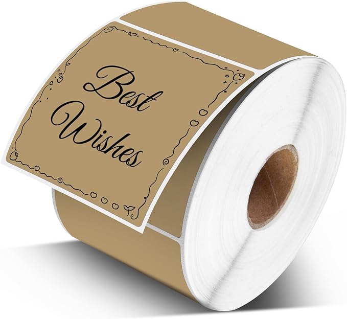 Square Thermal Label Sticker, 2"x2" Self-Adhesive Square Direct Thermal Label Stickers Brown, 500 Sheets/Roll