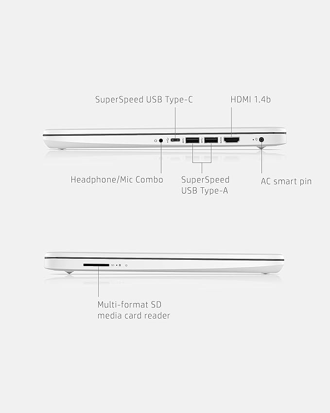 HP 14 Laptop, Intel Celeron N4020, 4 GB RAM, 64 GB Storage, 14-inch Micro-edge HD Display, Windows 11 Home, Thin & Portable, 4K Graphics, One Year of Microsoft 365 (14-dq0040nr, Snowflake White)