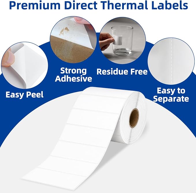 ESSENTIAL 3" x 1" White Direct Thermal Labels for Barcodes, Address | Permanent Adhesive, Compatible with Zebra, Rollo and Other Desktop Printers, 1300 Labels of Roll, 2 Rolls (2800 Labels)