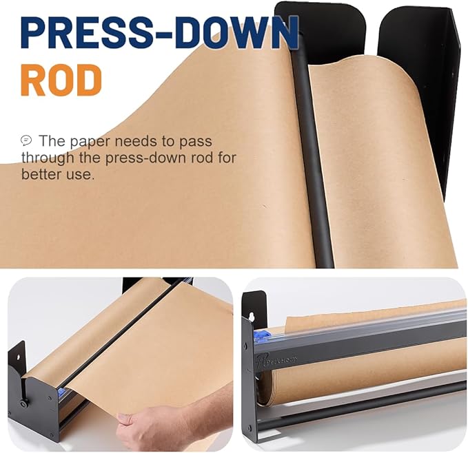 Perkhomy 36 Inch Paper Roll Dispenser and Cutter - Heavy-Duty Wall Mountable, Non Slip Tabletop - Kraft, Freezer, Butcher Paper - Up to 300ft Rolls (Black, 36 Inch)