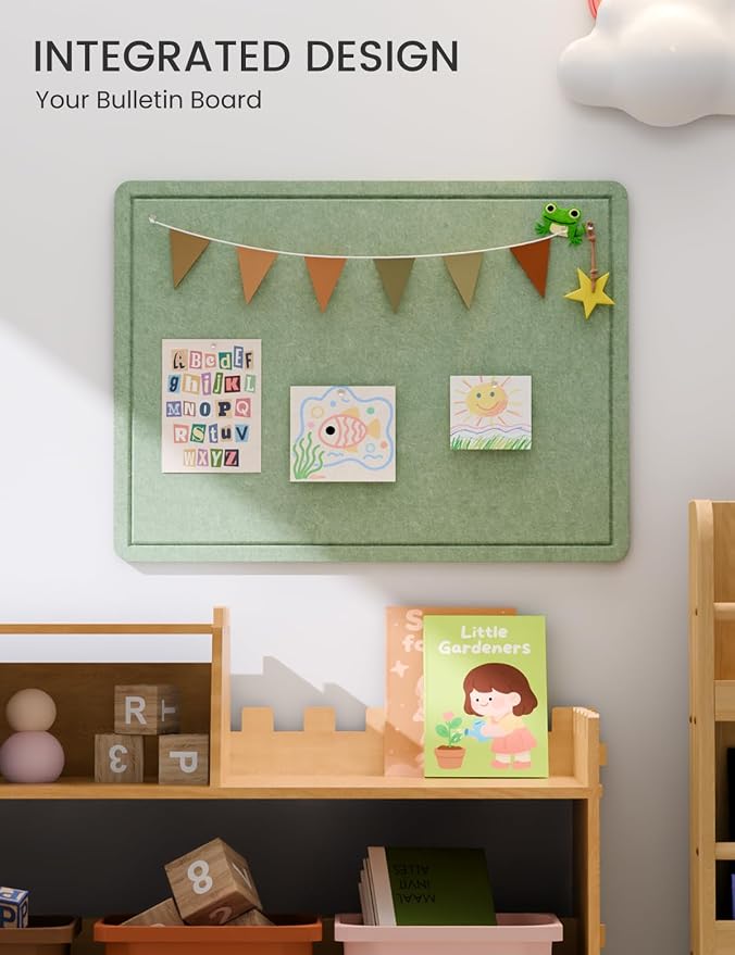 Fluxynara 23.6" x 17.1" Bulletin Board, Moss Green | Cork Board Alternative with 12 Removable Adhesive Tabs, Foldable Felt Pin Board for Home, Office, Classroom & Dorm