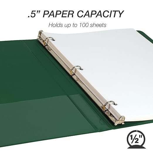 Samsill 0.5 Inch 3 Ring Binder, Economy Round Ring, Clear View Cover, 100 Sheet Capacity - for School, Home, Office - Forest Green