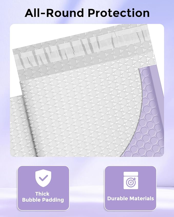 Metronic Bubble Mailers 6x10" 100 Pack Lilac Purple Self-Seal Padded Envelopes Usable Size 6x9" Waterproof Bubble Envelopes Bulk for Small Business Padded Mailers for Mailing Jewelry #0