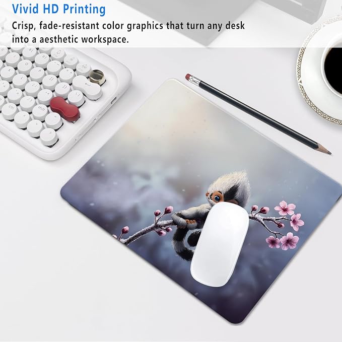 Cute Monkey Sakura Mouse Pad, 9.5"x7.9" Non-Slip 3mm Mousepad | Personalized printed square mousepad with cute monkey. Clean-cut flush edges & premium smooth cloth for laptop computer.