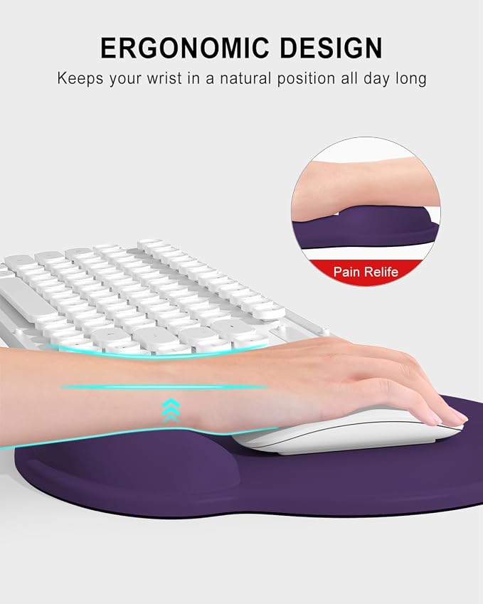 Auhoahsil Mouse Pad, Ergonomic Mouse Pad with Wrist Rest, Pain Relief Computer Gel Mouse Pad Wrist Support for Laptop, Mousepad with Non-Slip PU Base, Mouse Pads for Desk, Dark Purple