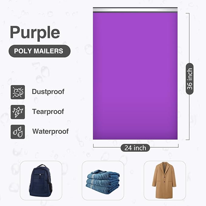 UCGOU 24x36 Purple Large Poly Mailers Shipping Bags 50 Pcs Waterproof Tearproof Bulk Poly Bags for Shipping Poly Mailers for Clothes Mailing Bags for Small Business