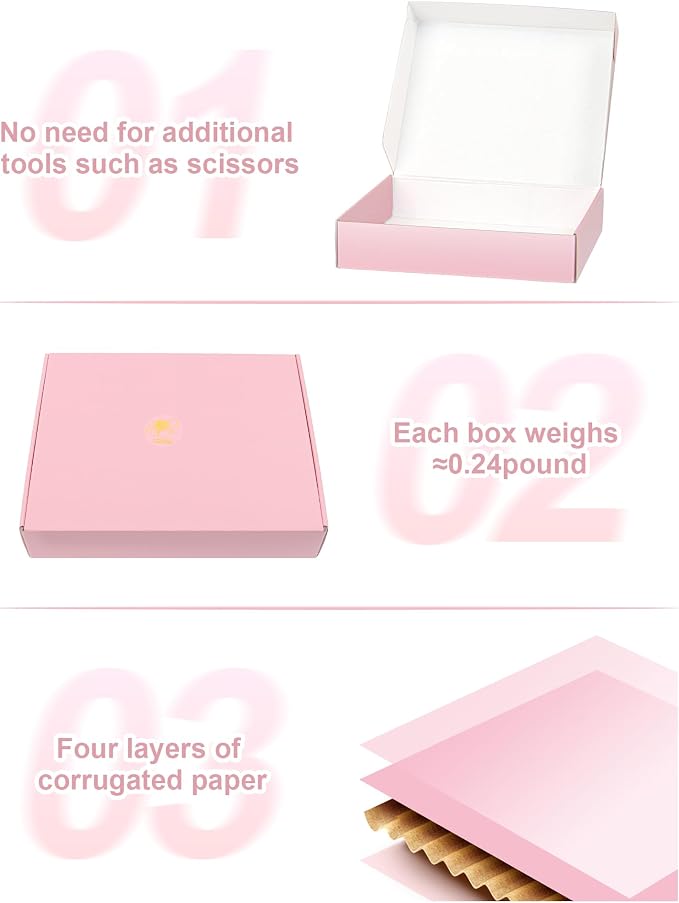 Shipping Boxes 40 Pack 10x8x2 Inch, Pink Mailer Packaging Box, Corrugated Cardboard Boxes for Gift Small Business Literature