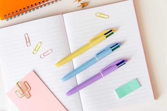 BIC 4 Color Pastel Ballpoint Pen with Soft-Touch Barrel and 1.0 mm Medium Point, 3-Count in Assorted Ink
