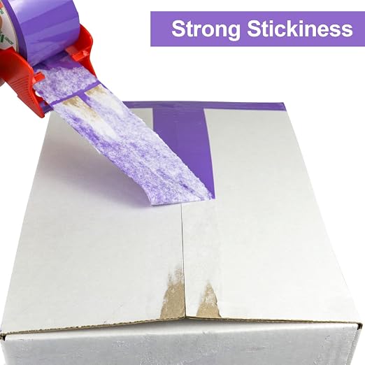 BOMEI PACK Purple Packing Tape with Dispenser, 2.4 Mil 1.88 Inch x 60 Yards, 12 Refills Rolls Purple Color Box Packaging Tape for Moving, Shipping, Mailing and Storage