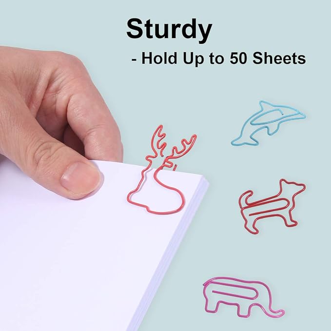 Animal Shaped Paper Clips 80-Count: 16 Cute Funny Paper Clips Assorted Colors - Rust-Resistant - Holds 50 Sheets Fun Office Supplies Bookmark Clips School Home