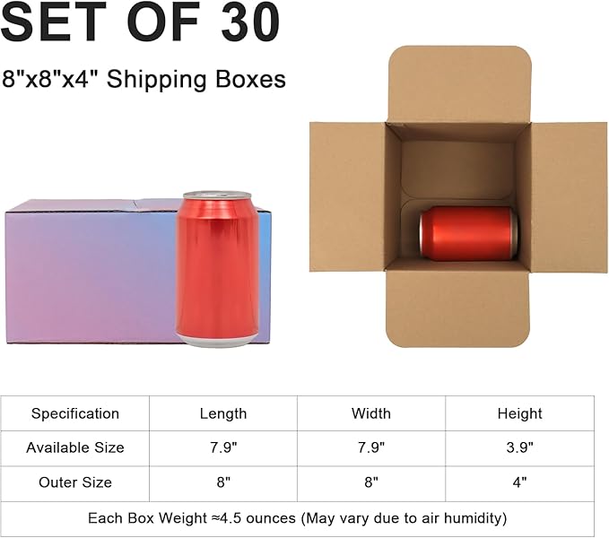 8x8x4 Medium Shipping Boxes, 30 Pack Purple Cardboard Mailer Box, Gift Boxes for Packaging Small Business