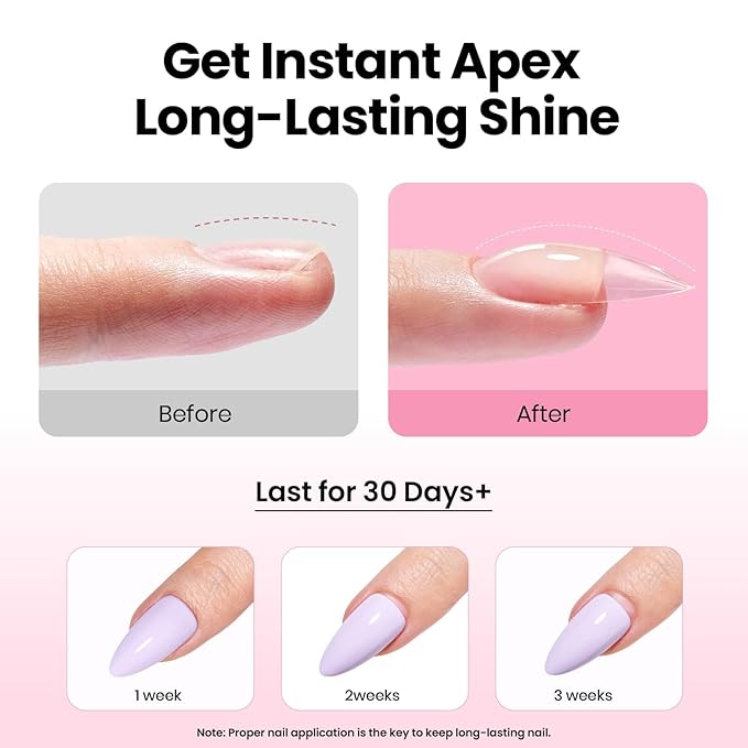 Beetles Tipex Instant Apex Nail Tips Kit with Dehydrator & Primer, Medium Almond, 224PCS 16 Sizes, Reinforced Apex for Strong Long-Lasting Wear, 20g Solid Nail Glue, Mini UV Lamp, Base & Top Coat