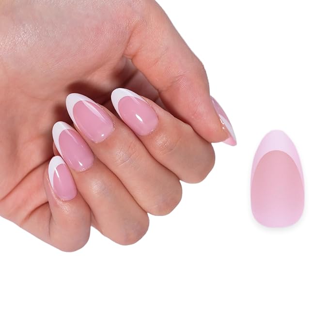SXC Cosmetics French Tip Press On Nails 150 Pieces in 15 Sizes Ultra Fit with Pre-applied Tip Primer and Base Coat, No Need to File Fake Nails for Nail Art DIY X-Pro Tips (P114-S Almond)