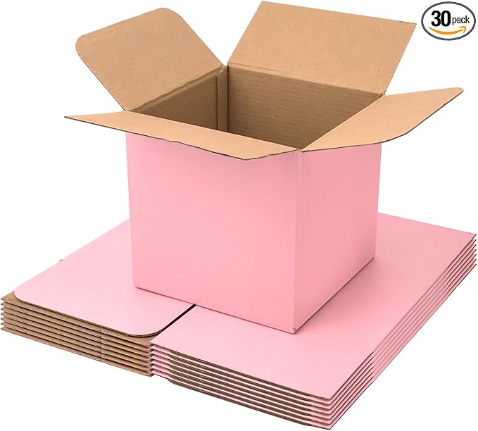 Pink Shipping Boxes Small 6x6x6 Inches, 30 Pack Corrugated Cardboard Boxes for Packaging Small Business Mailing
