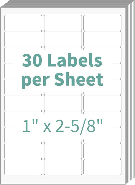 1" x 2-5/8" Address Labels, 30 up Blank Shipping Labels, 250 Sheets Address Mailing Sticker Labels for Laser and Inkjet Printers (7500 Labels)