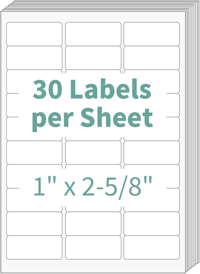 30 up 1" x 2-5/8" Shipping Labels, 150 Sheets (4500 Labels) White Sticker Address Labels/SKU Labels for Laser and Inkjet Printers