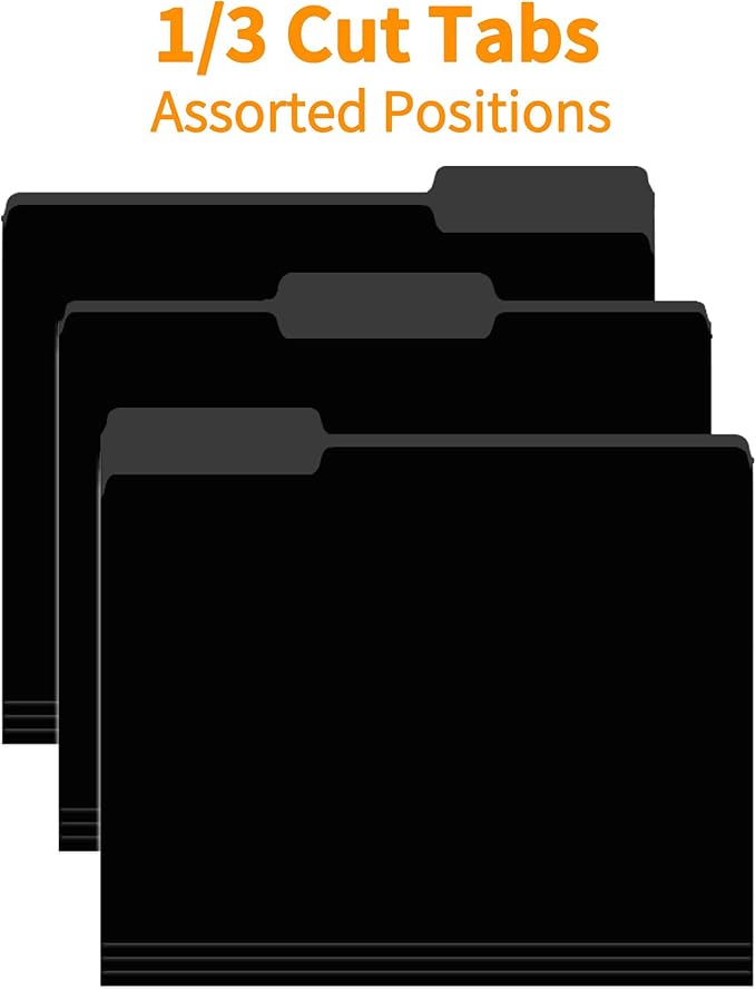 100 Packs Black File Folder,Manilla File Folders Letter Size,1/3-Cut Tabs,8.5x11 File Folders for Office Filing,School Projects and Home,Organizer File Folder