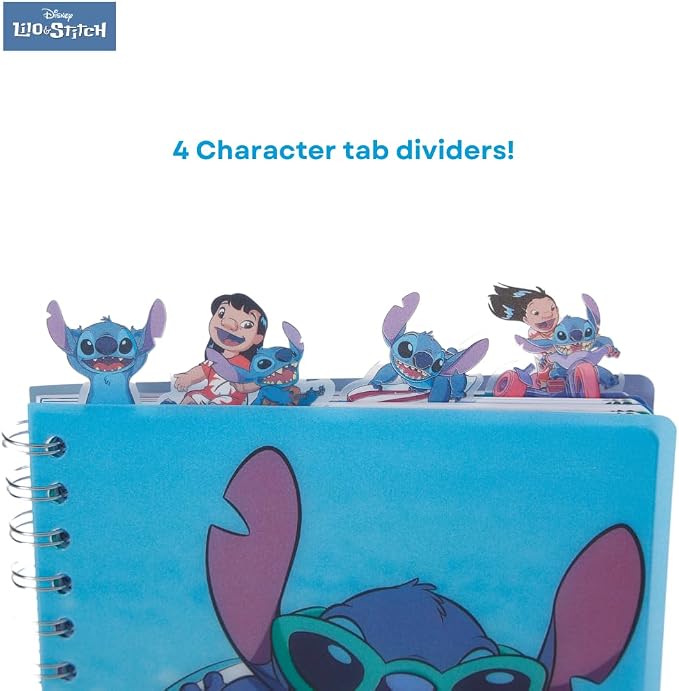 Disney Lilo and Stitch Tab Journal Notebook, Spiral Bound, 96 Lined Pages, 8 x 7 inches, Blue