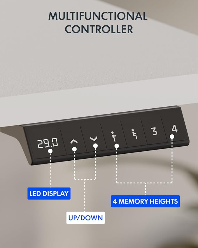 FLEXISPOT Standing Desk with Monitor Stand, 55 x 24 Inches One-Piece Electric Height Adjustable Computer Desk with Cup Holder for Home Office, White